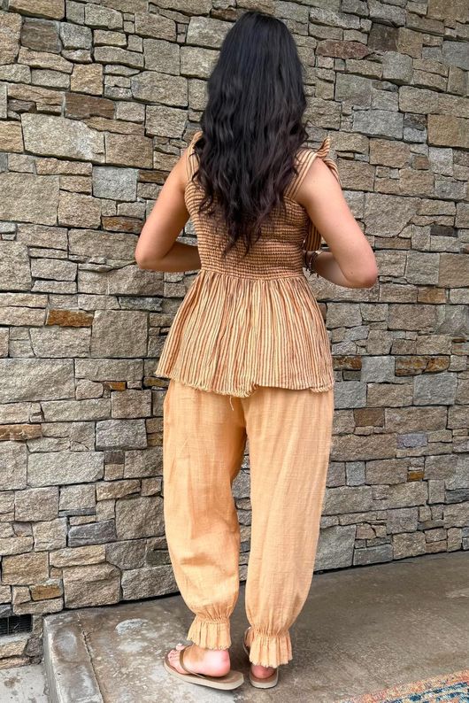 Sundaze Cheesecloth Chalk Stripe Tie Shoulder Top Tuscan Sun